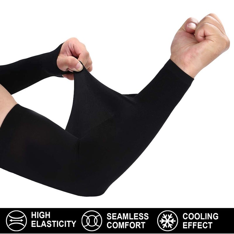 TEVEUNI 2Pairs Arm Sleeves for Women Men with Hand Cover Compression Arm Sleeve Tattoo Cover Up Sleeves to Cover Arms Women's Warm & Cooling Arm Warmers - Image 3